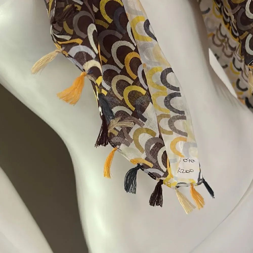 Linen Tassel Scarf Fall Colors - Picture 2 of 9